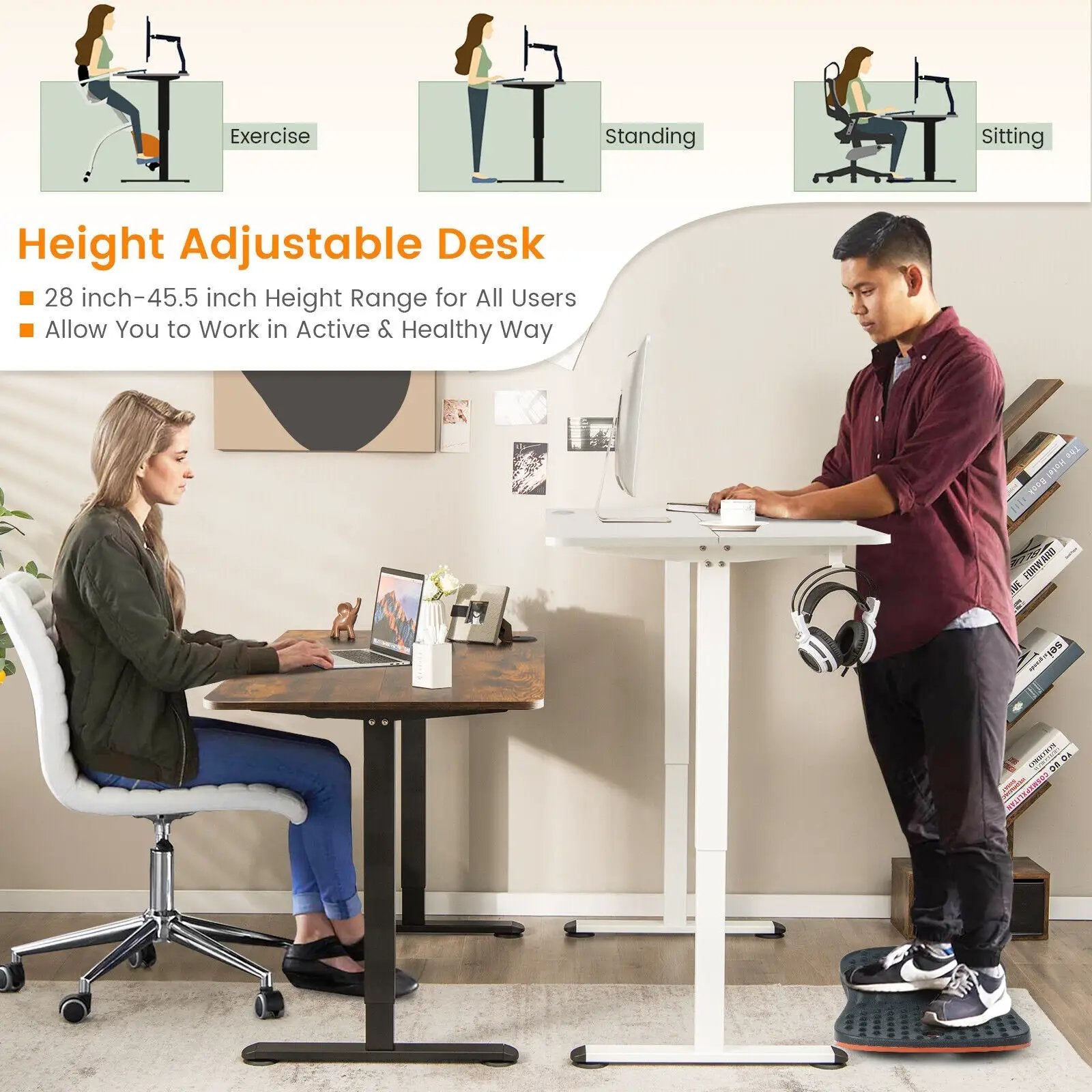 Electric Standing Desk Adjustable Stand up Computer Desk Anti-collision by DirectDeals
