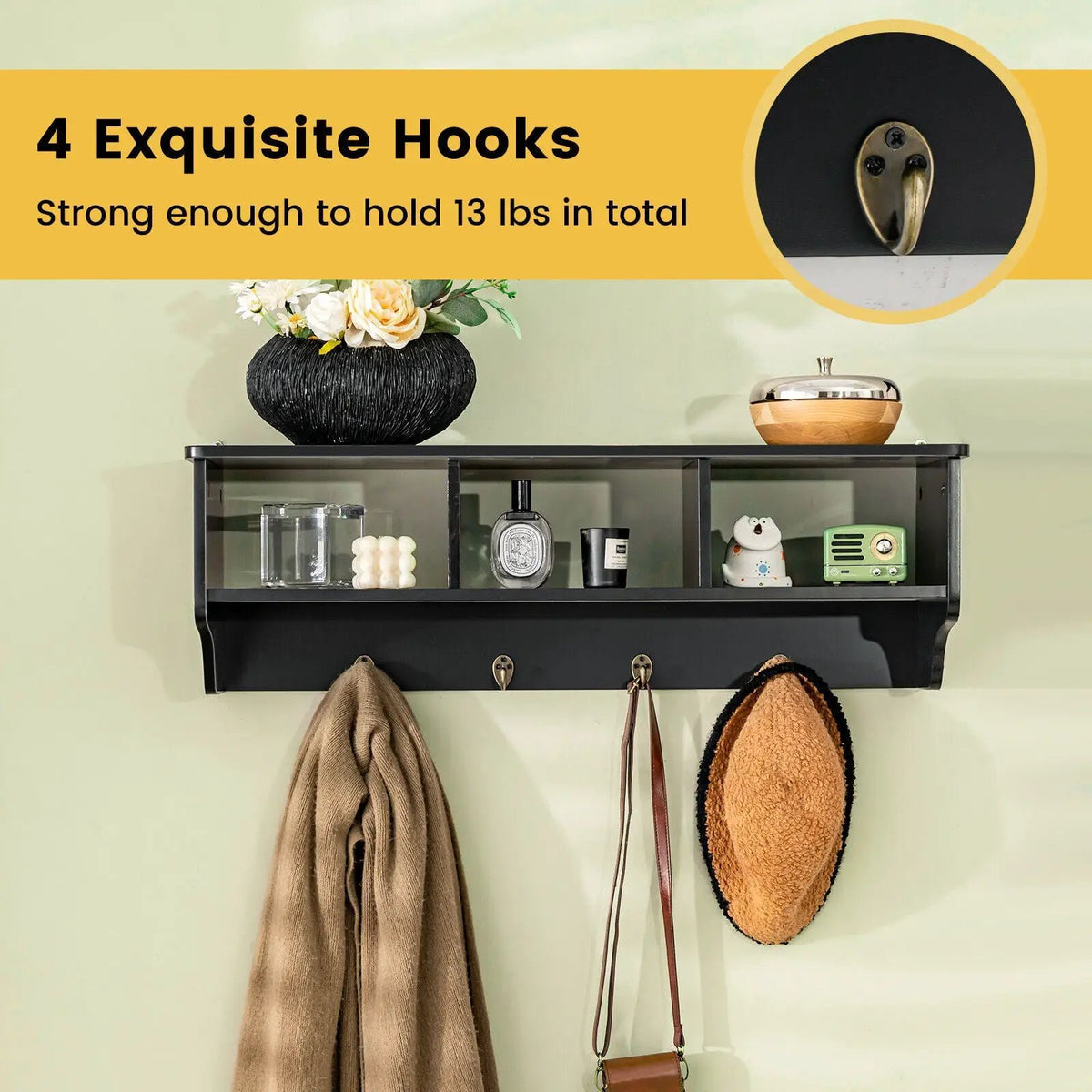 Wall Mount Cubby Organizer Hooks Entryway Storage Shelf, photo 9 of 16