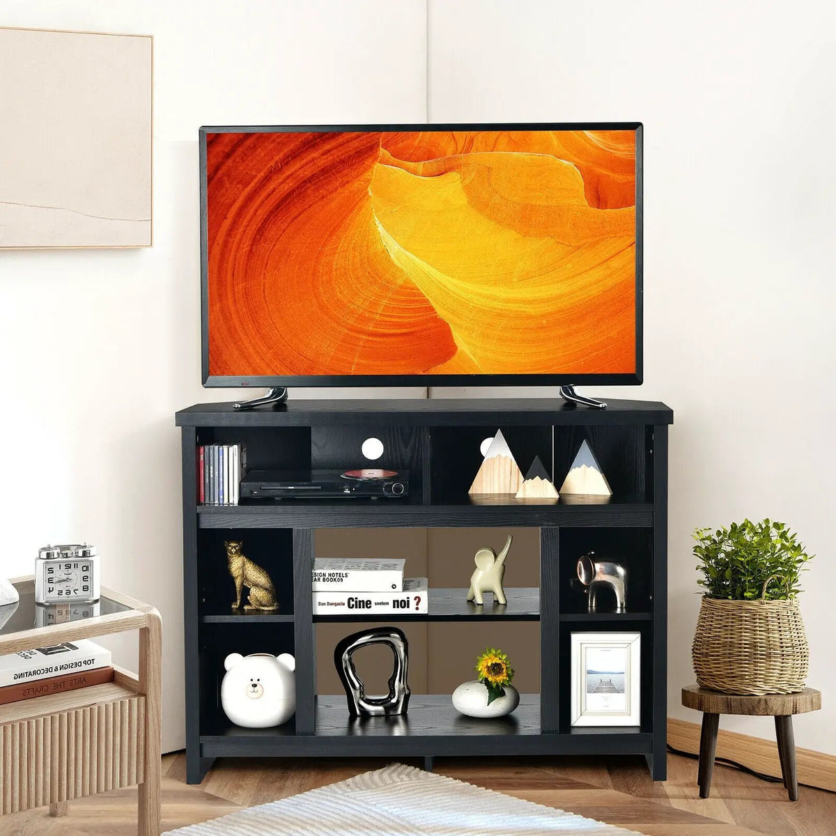 Modern Corner TV Stand with Adjustable Shelves for TVs up to 48 Inch, photo 2 of 24