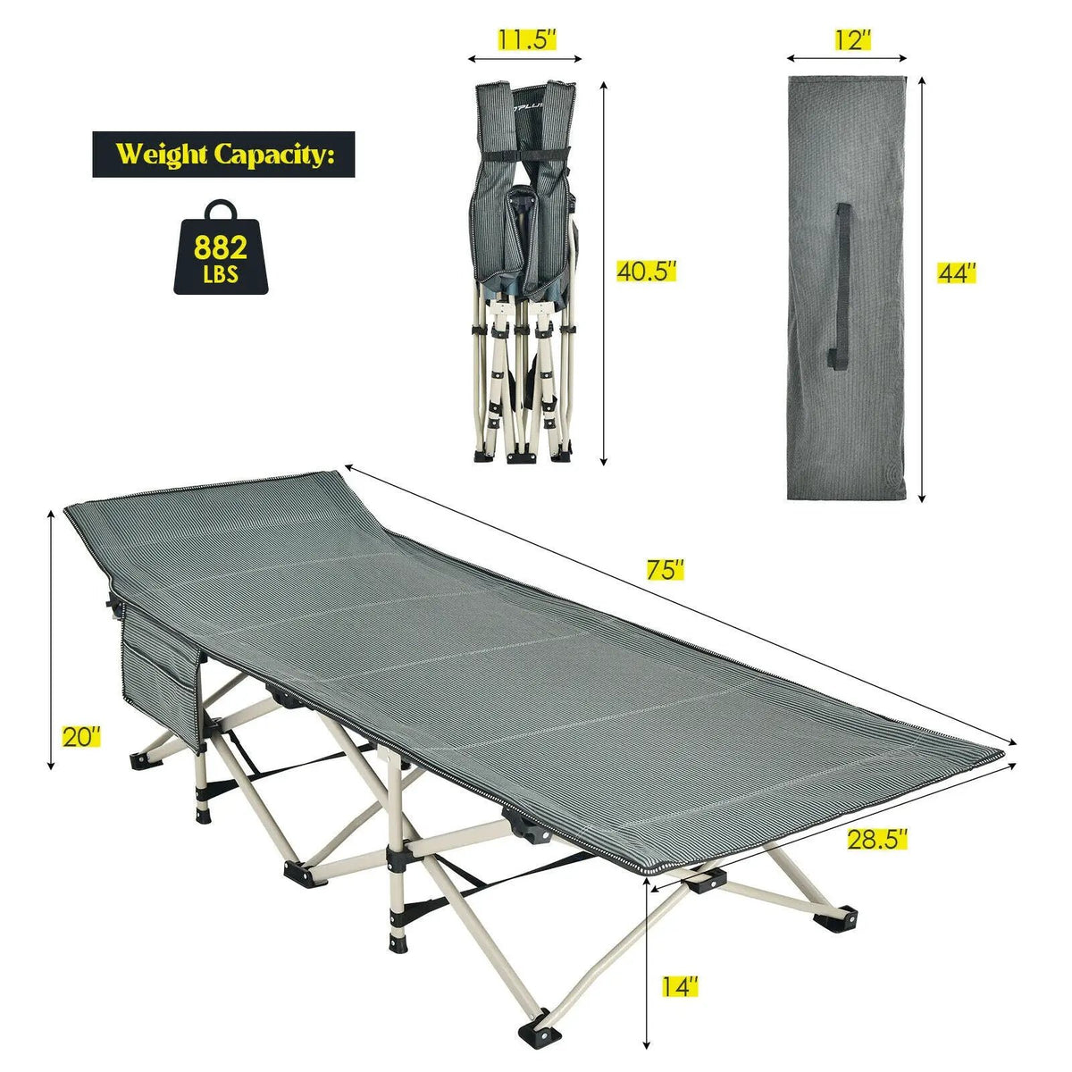 Wide Foldable Camping Cot with Carry Bag, photo 6 of 8