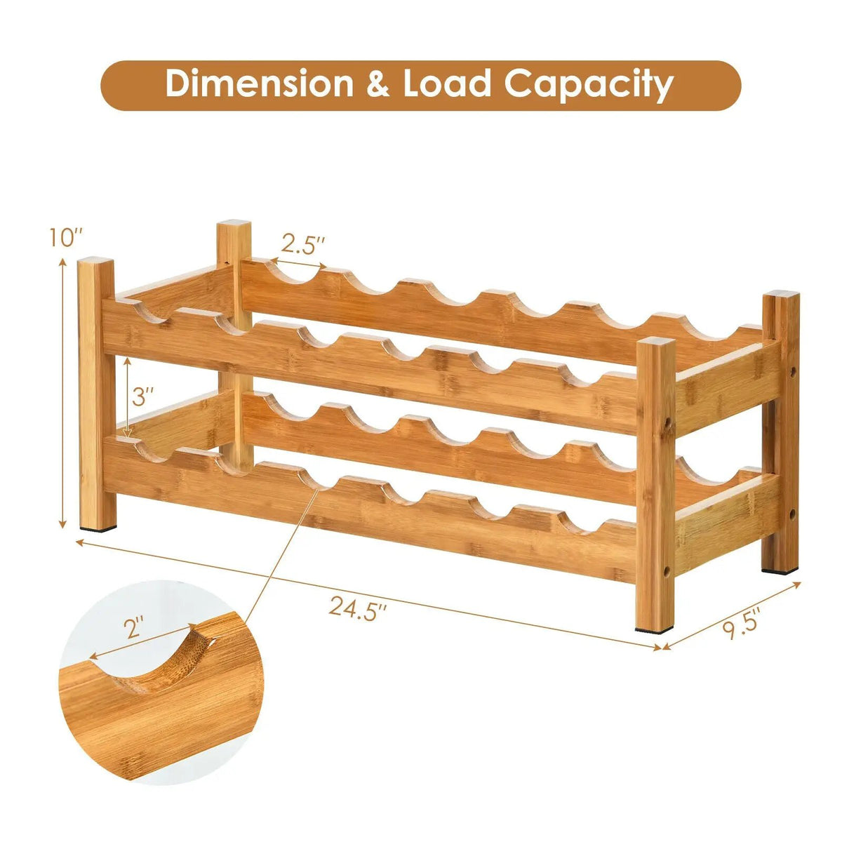 2-Tier 12 Bottles Bamboo Storage Shelf Wine Rack, photo 10 of 16