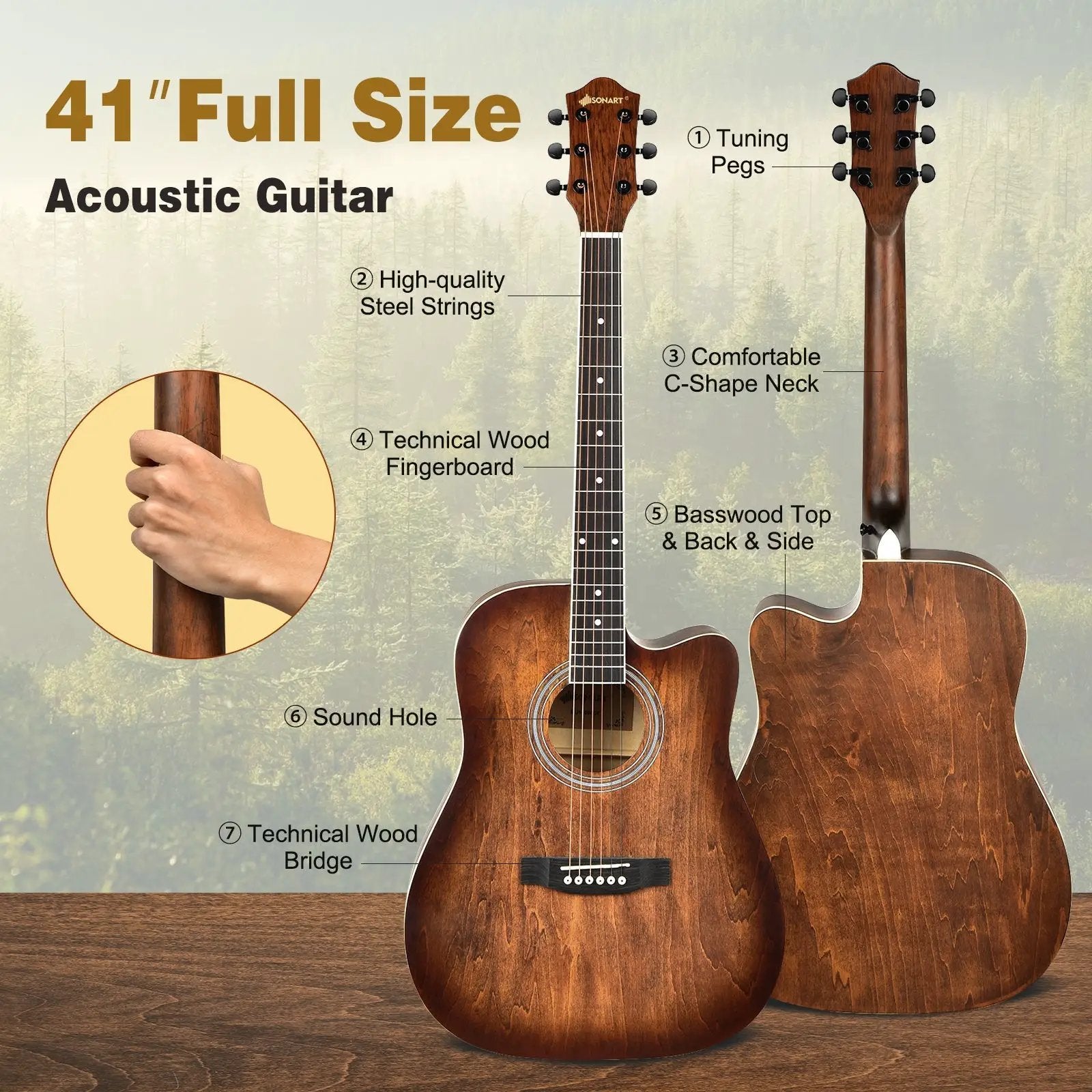 41 Inch Full Size Cutaway Acoustic Guitar Set for Beginner by DirectDeals