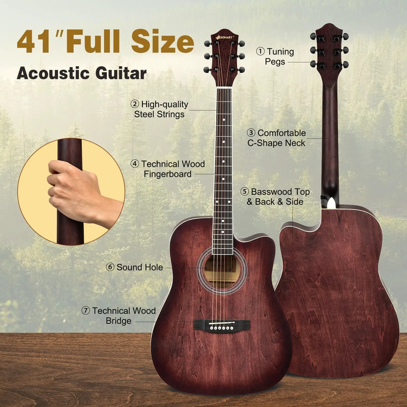41 Inch Full Size Cutaway Acoustic Guitar Set for Beginner by DirectDeals