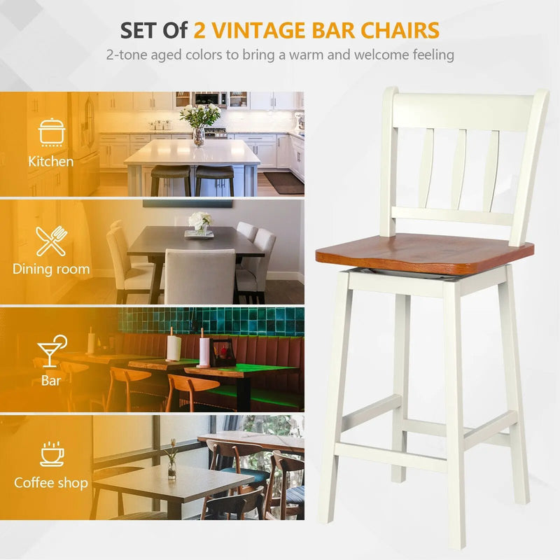 24.5 Inches Set of 2 Swivel Bar Stools with 360° Swiveling by DirectDeals