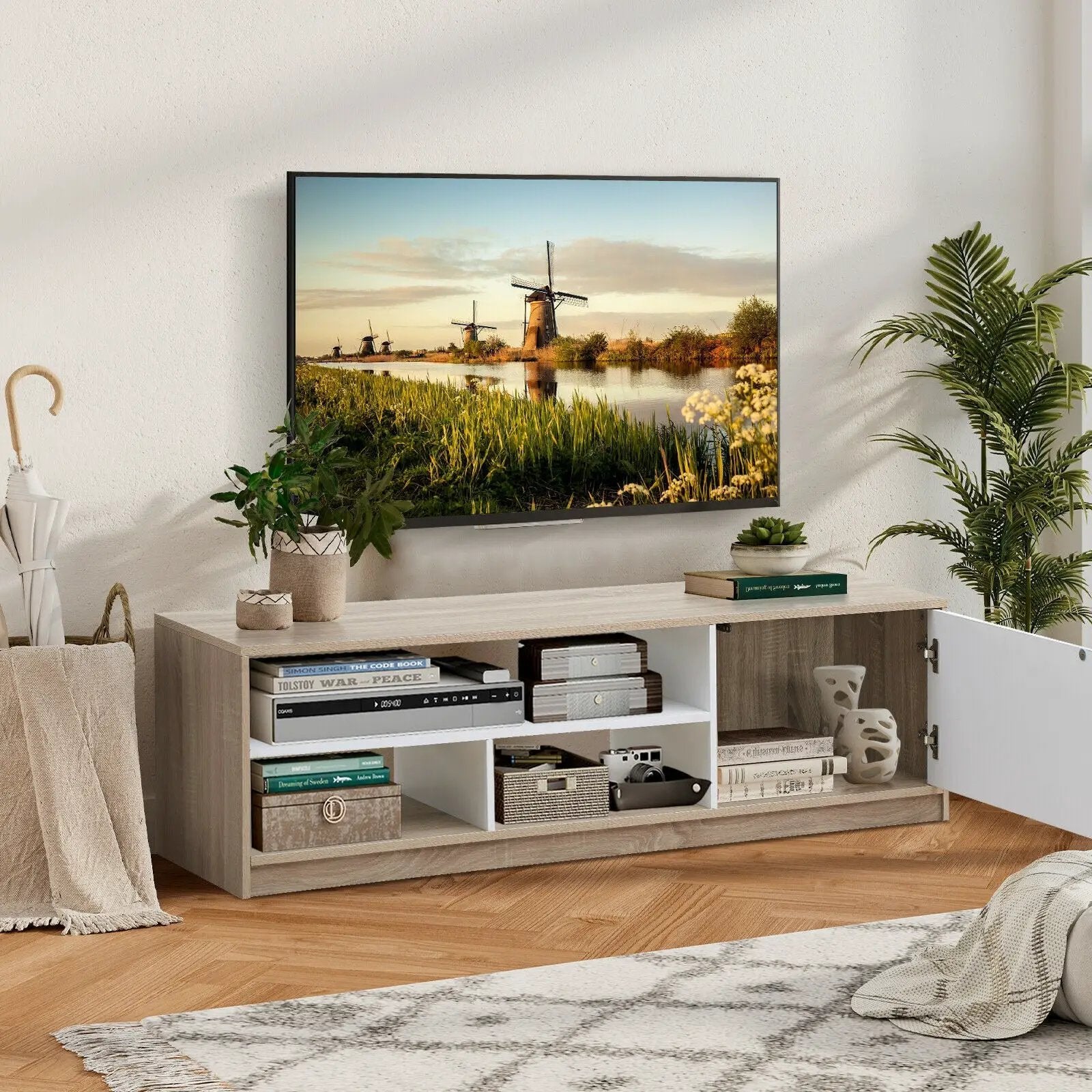 63 Inch TV Stand with Push-to-Open Door Cabinet for TVs up to 75 Inch by DirectDeals