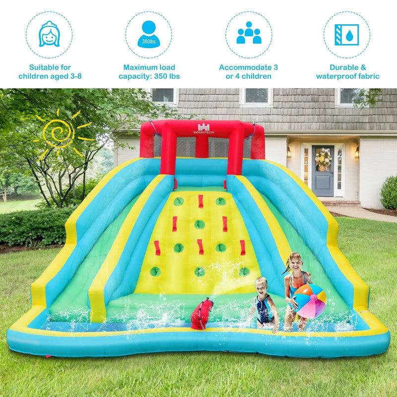 Double Side Inflatable Water Slide Park with Climbing Wall for Outdoor Without Blower by DirectDeals