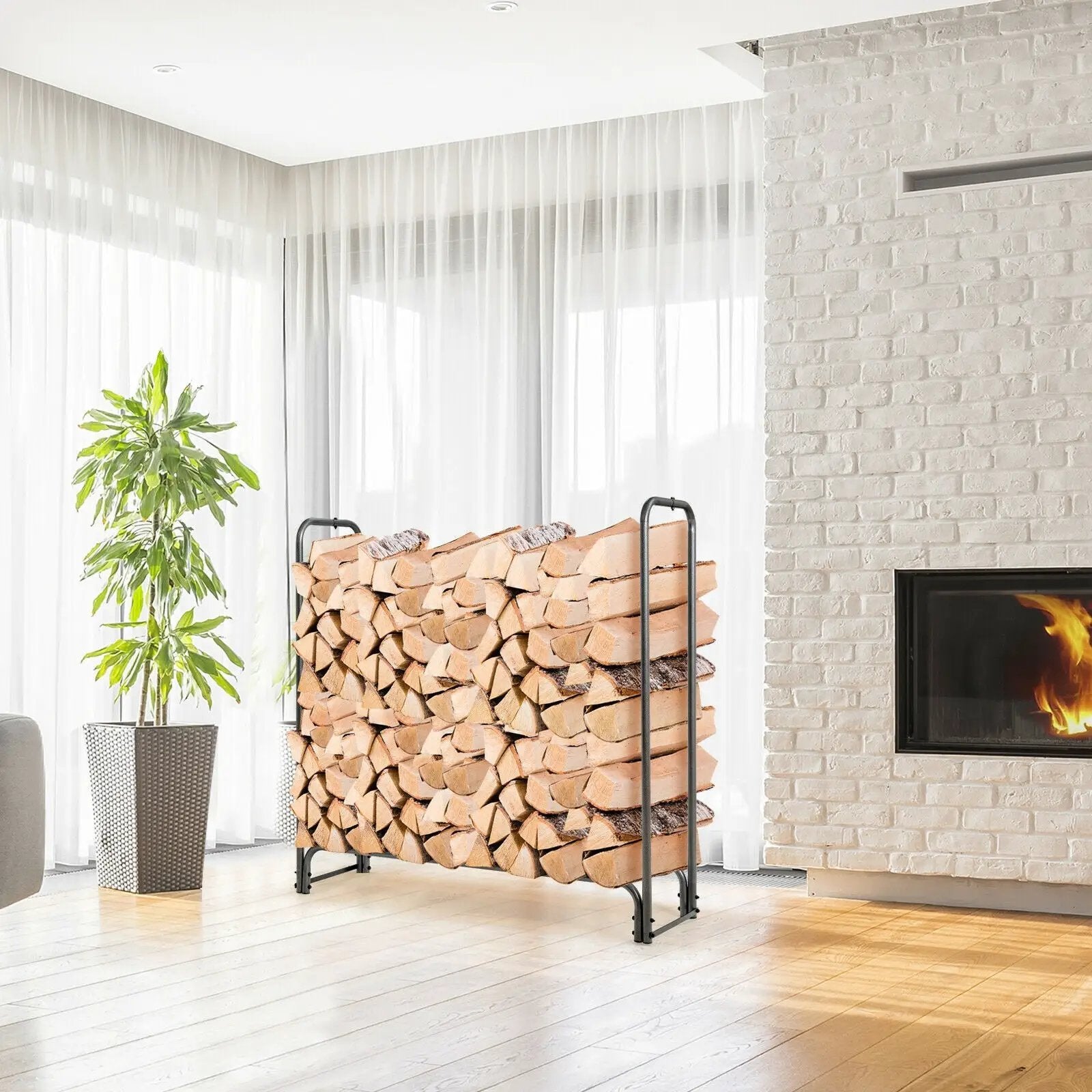 4 Feet/5 Feet/6 Feet/8 Feet Firewood Storage Log Rack by DirectDeals
