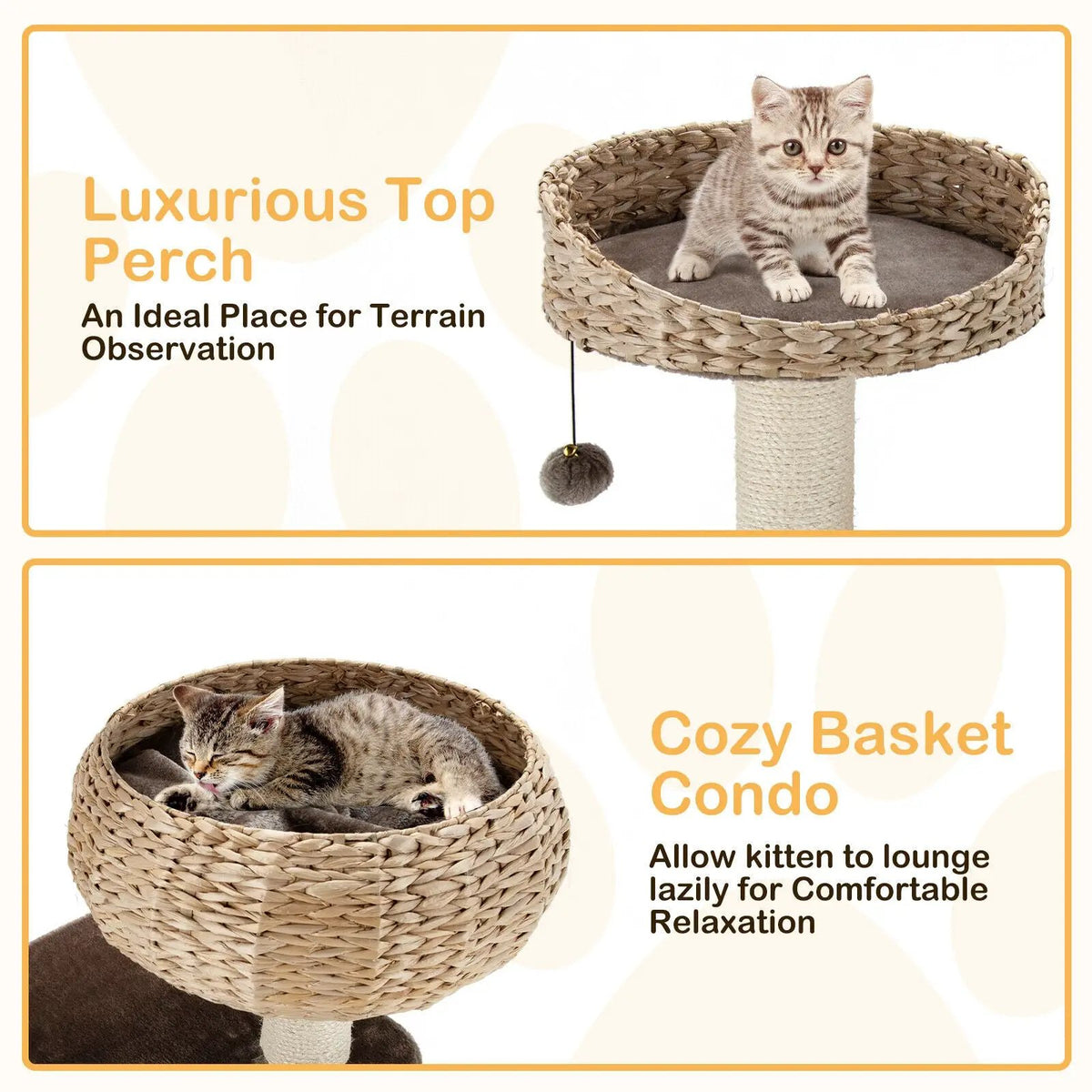 41 Inch Rattan Cat Tree with Napping Perch, photo 8 of 9