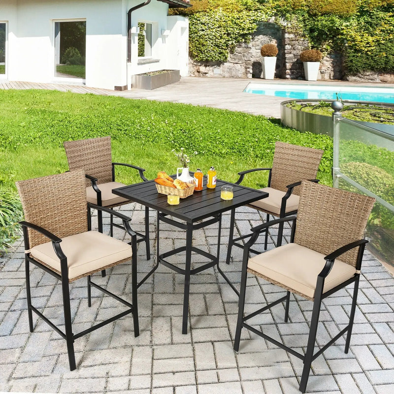 Patio Rattan Bar Stools Set of 4 with Soft Cushions by DirectDeals