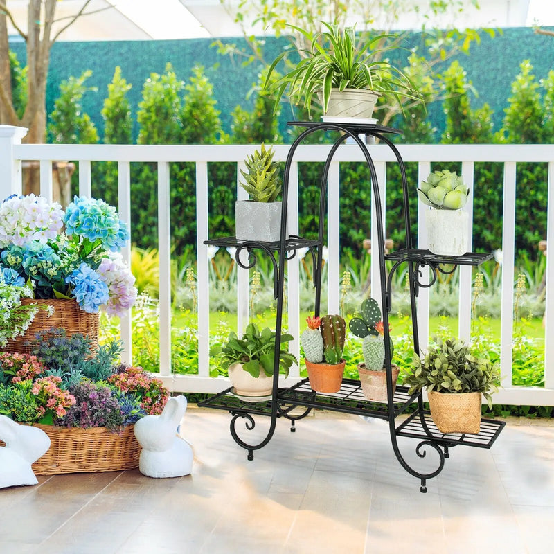 6-Tier Plant Stand with Adjustable Foot Pads-Black by DirectDeals