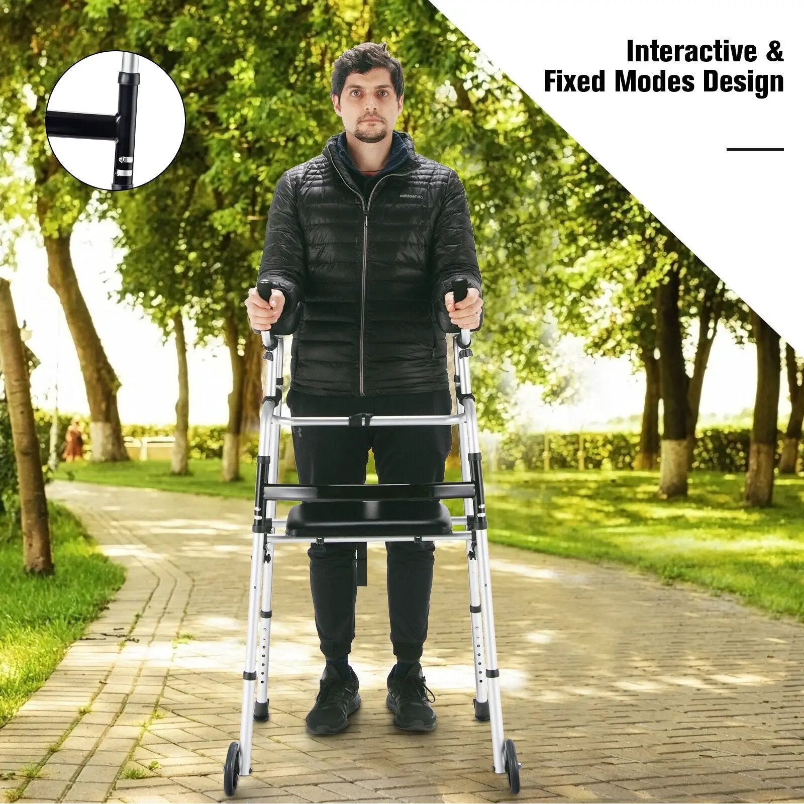 Height Adjustable Rolling Walker With Seat and Armrest Pad by DirectDeals