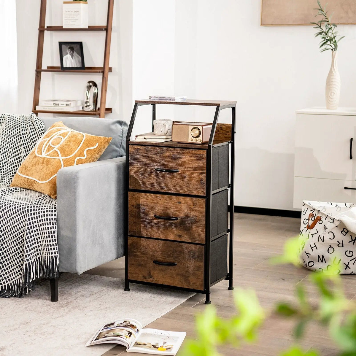 Freestanding Cabinet Dresser with Wooden Top Shelves, photo 2 of 10