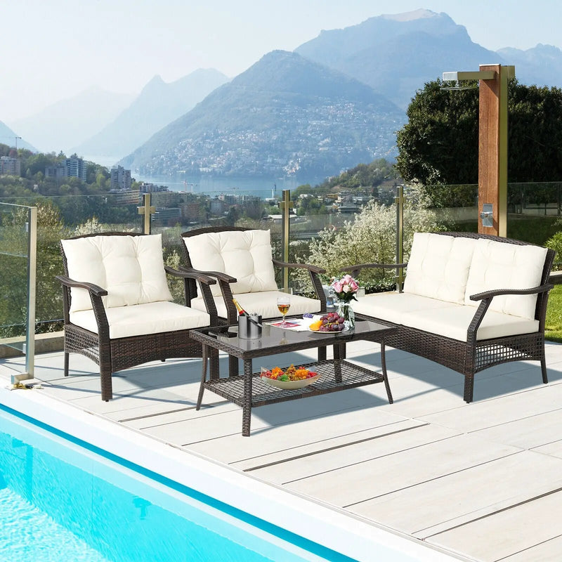 4 Pieces Outdoor Rattan Conversation Set with Protective Cover by DirectDeals