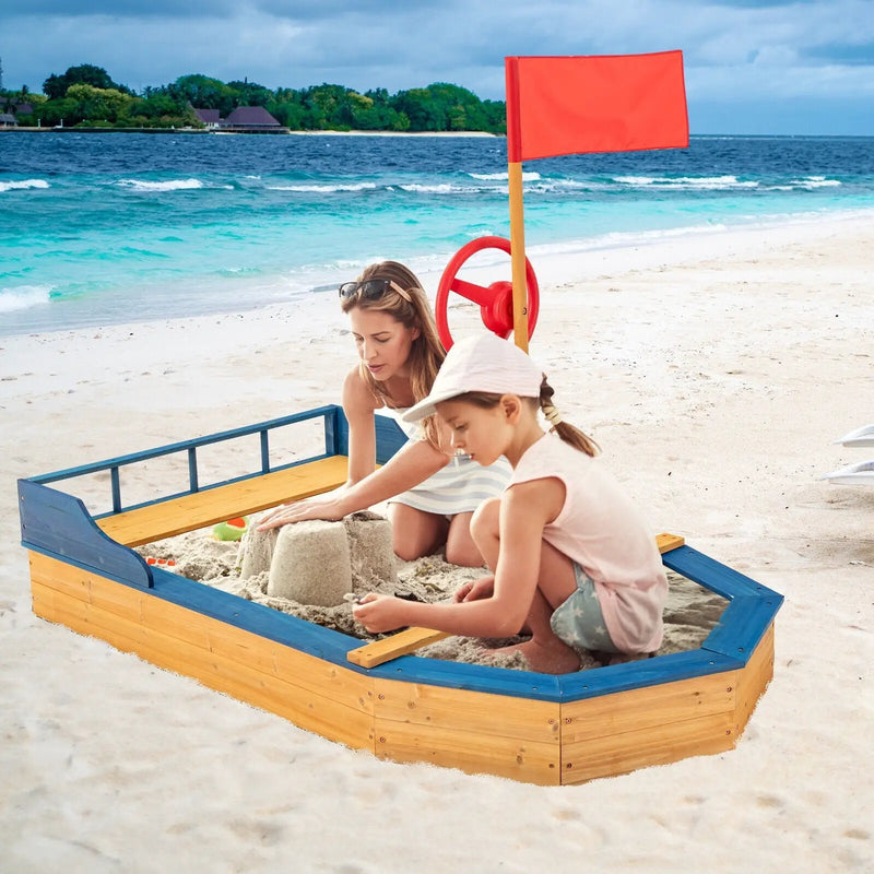 Kids' Pirate Boat Sandbox with Flag and Rudder by DirectDeals