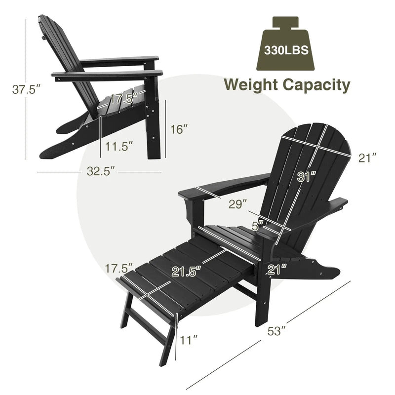 Patio HDPE Adirondack Chair with Retractable Ottoman by DirectDeals