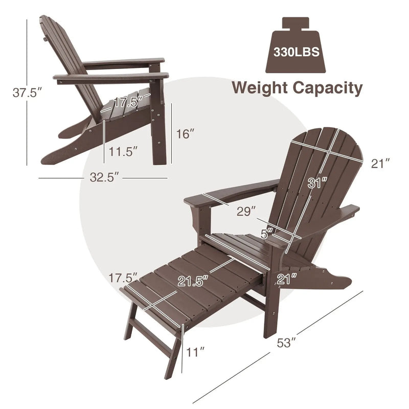 Patio HDPE Adirondack Chair with Retractable Ottoman by DirectDeals