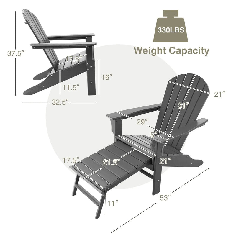 Patio HDPE Adirondack Chair with Retractable Ottoman by DirectDeals