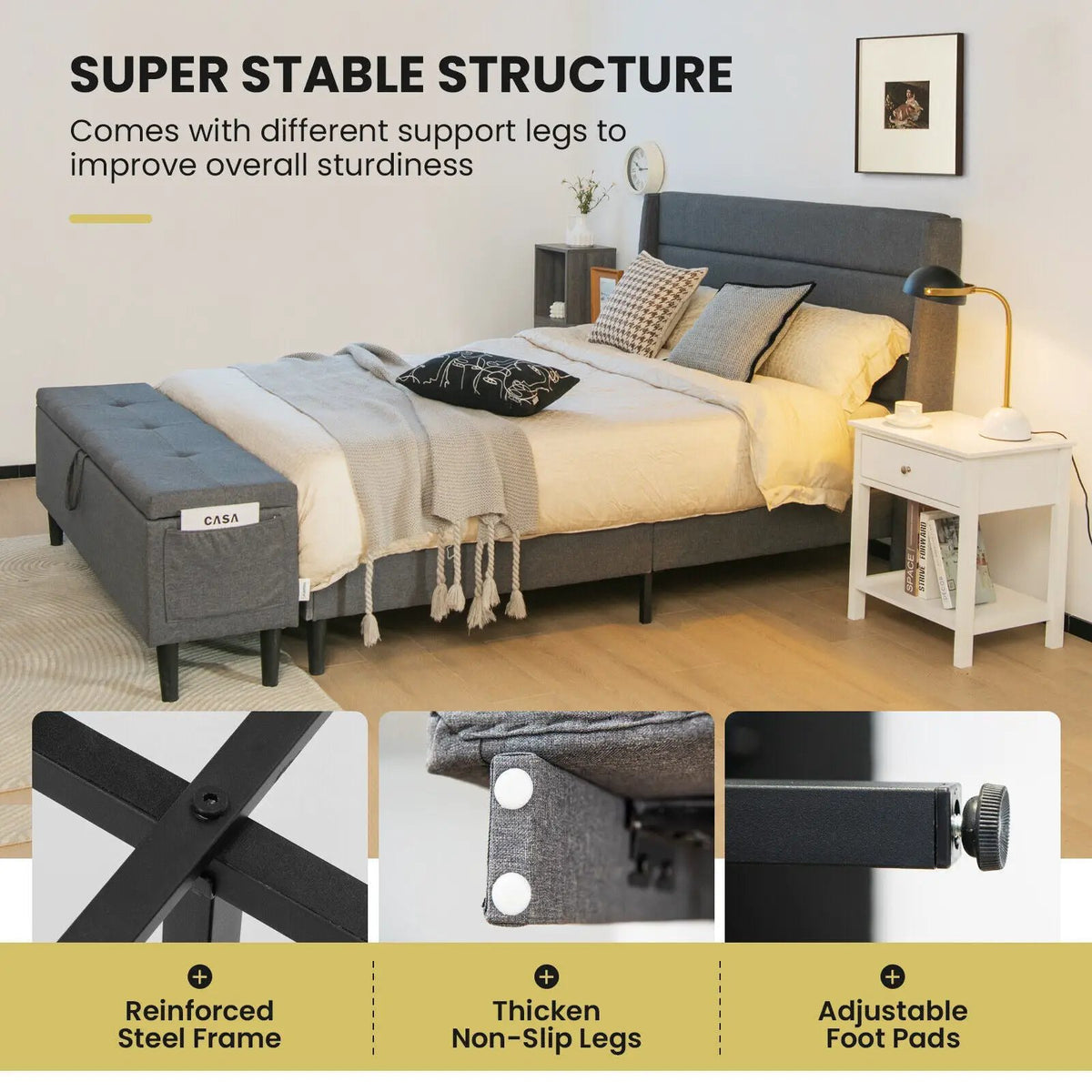 Full/Queen Size Upholstered Platform Bed Frame with Storage Ottoman, photo 12 of 16