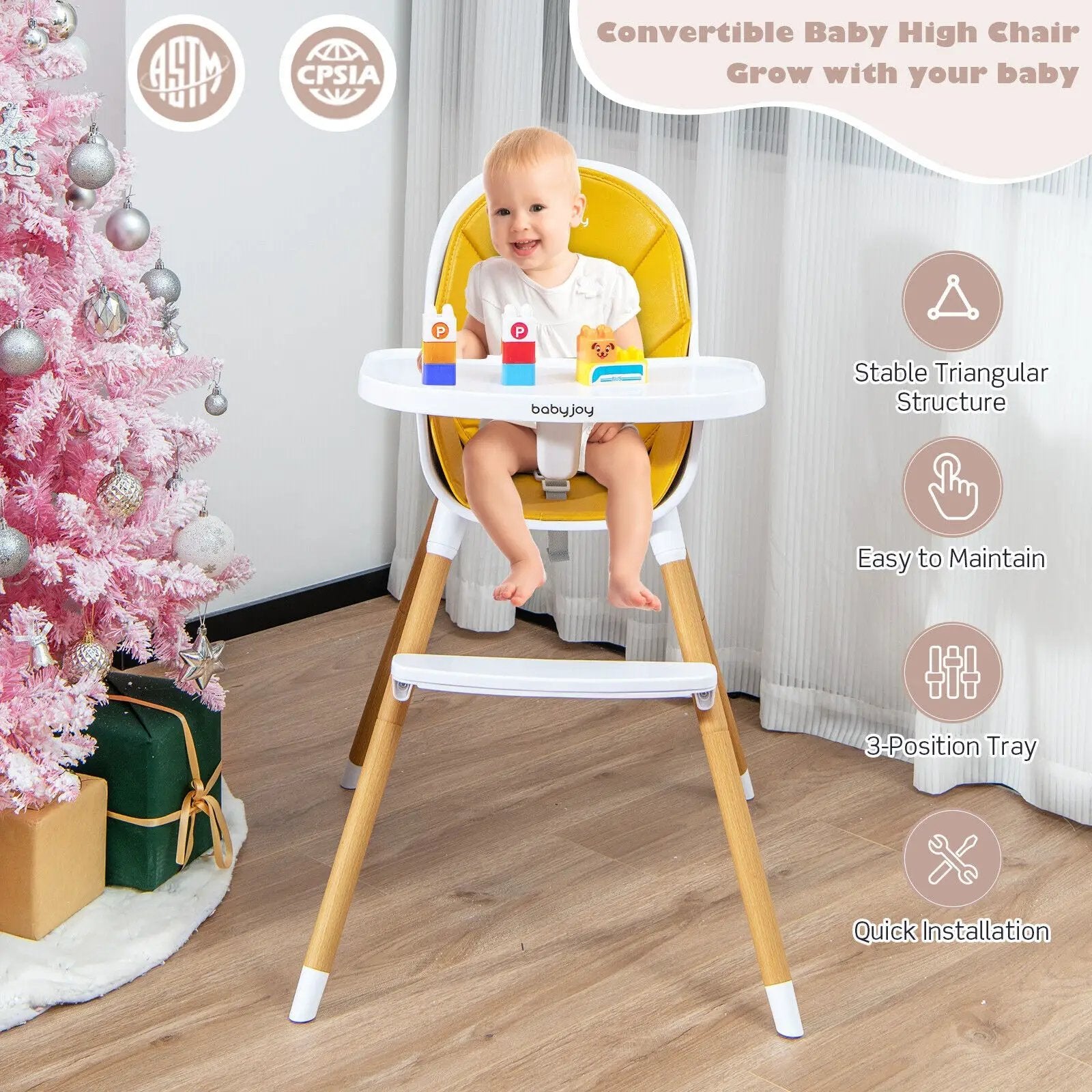 4-in-1 Convertible Baby High Chair Infant Feeding Chair with Adjustable Tray by DirectDeals