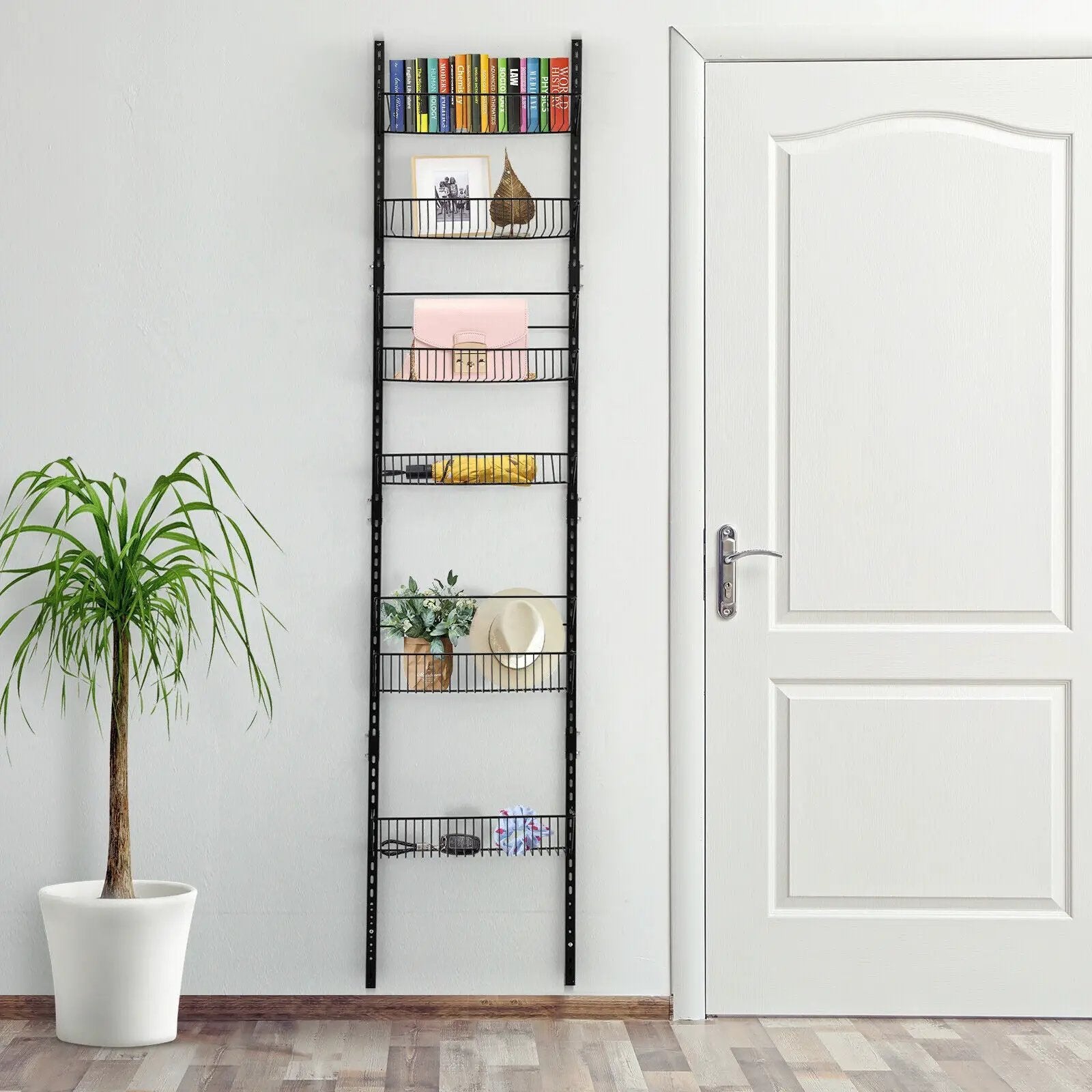 Over the Door Pantry Organizer Rack with Adjustable Door Hook and 6 Basket by DirectDeals