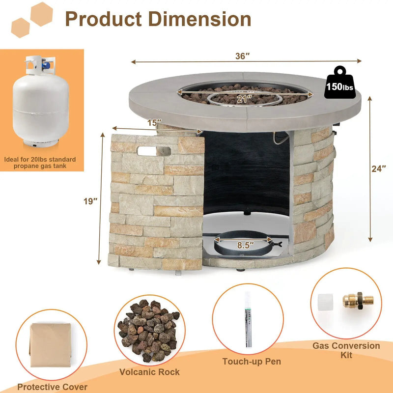36 Inch Propane Gas Fire Pit Table with Lava Rock and PVC cover-Gray by DirectDeals