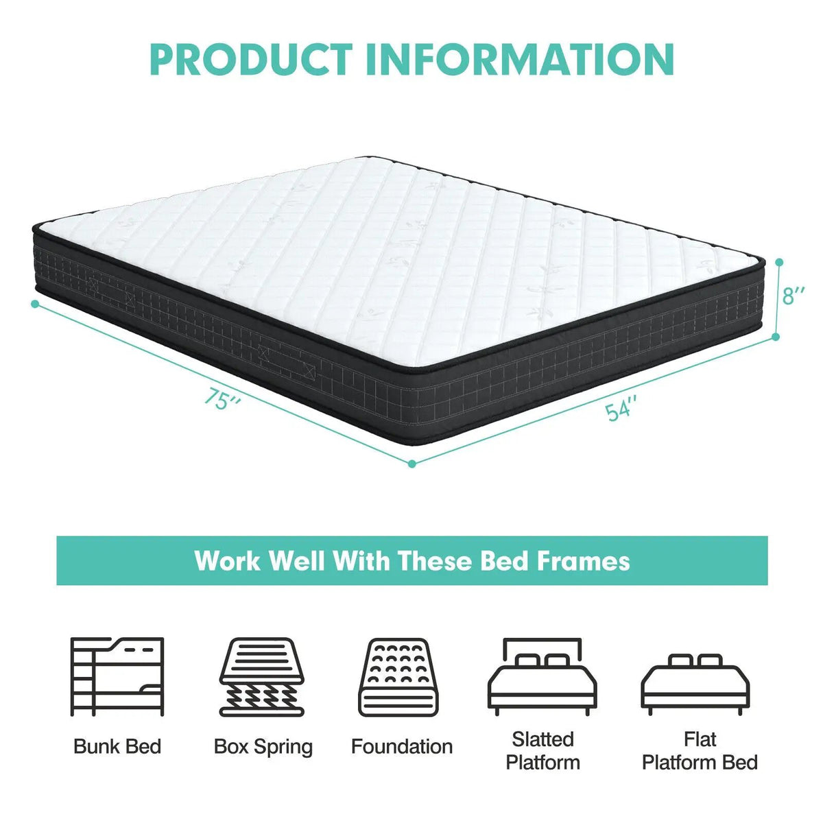 8 Inch Breathable Memory Foam Bed Mattress Medium Firm for Pressure Relieve, photo 10 of 24