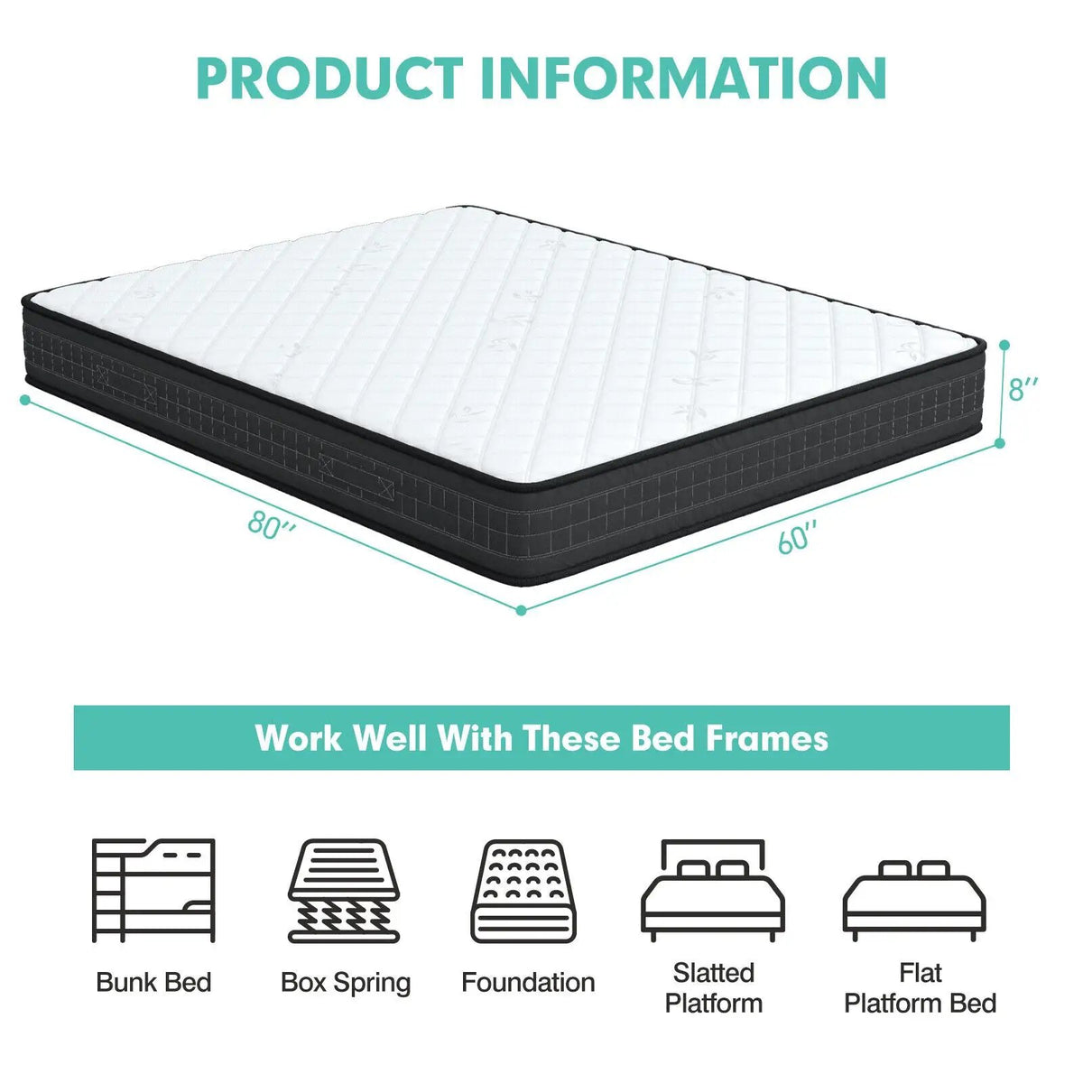 8 Inch Breathable Memory Foam Bed Mattress Medium Firm for Pressure Relieve, photo 13 of 24