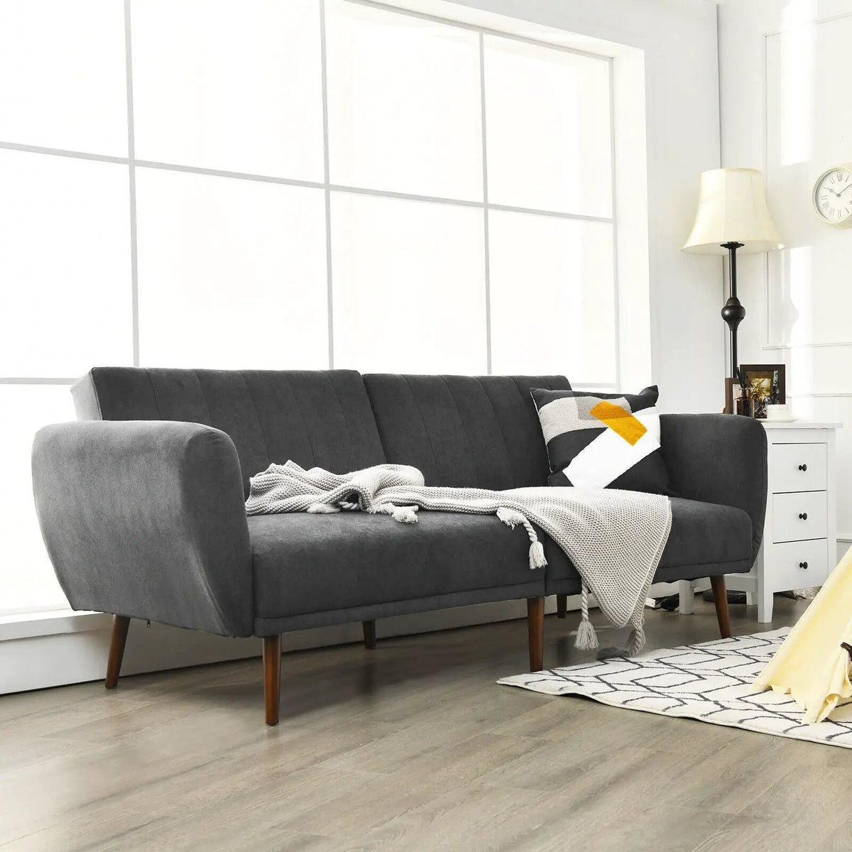 Convertible Futon Sofa Bed Adjustable Couch Sleeper with Wood Legs, photo 7 of 10