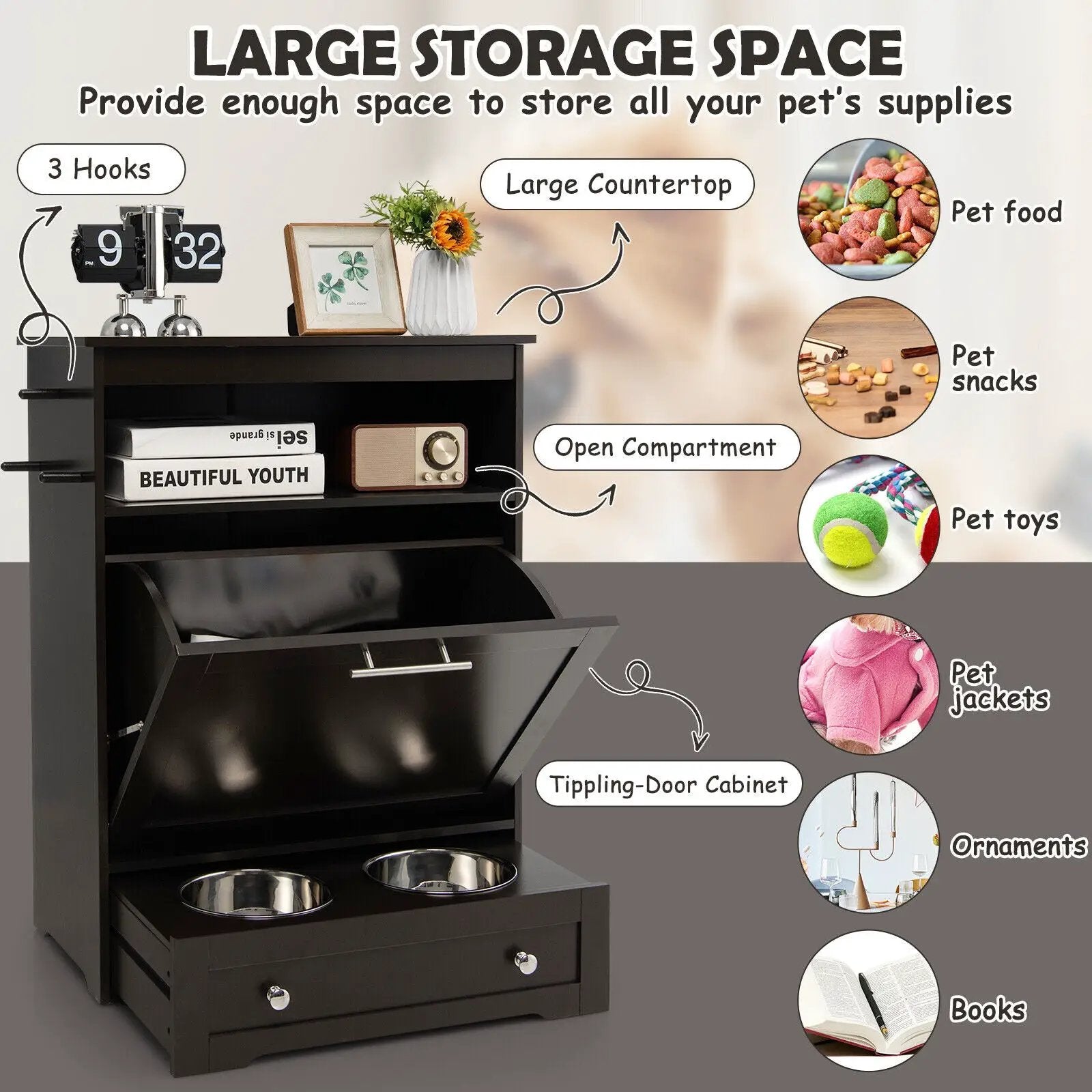 Pet Feeder Station with Stainless Steel Bowl by DirectDeals