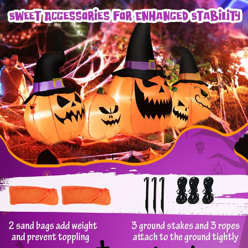 8 Feet Inflatable Pumpkin Family Waterproof Halloween Yard Decoration with LED Lights by DirectDeals