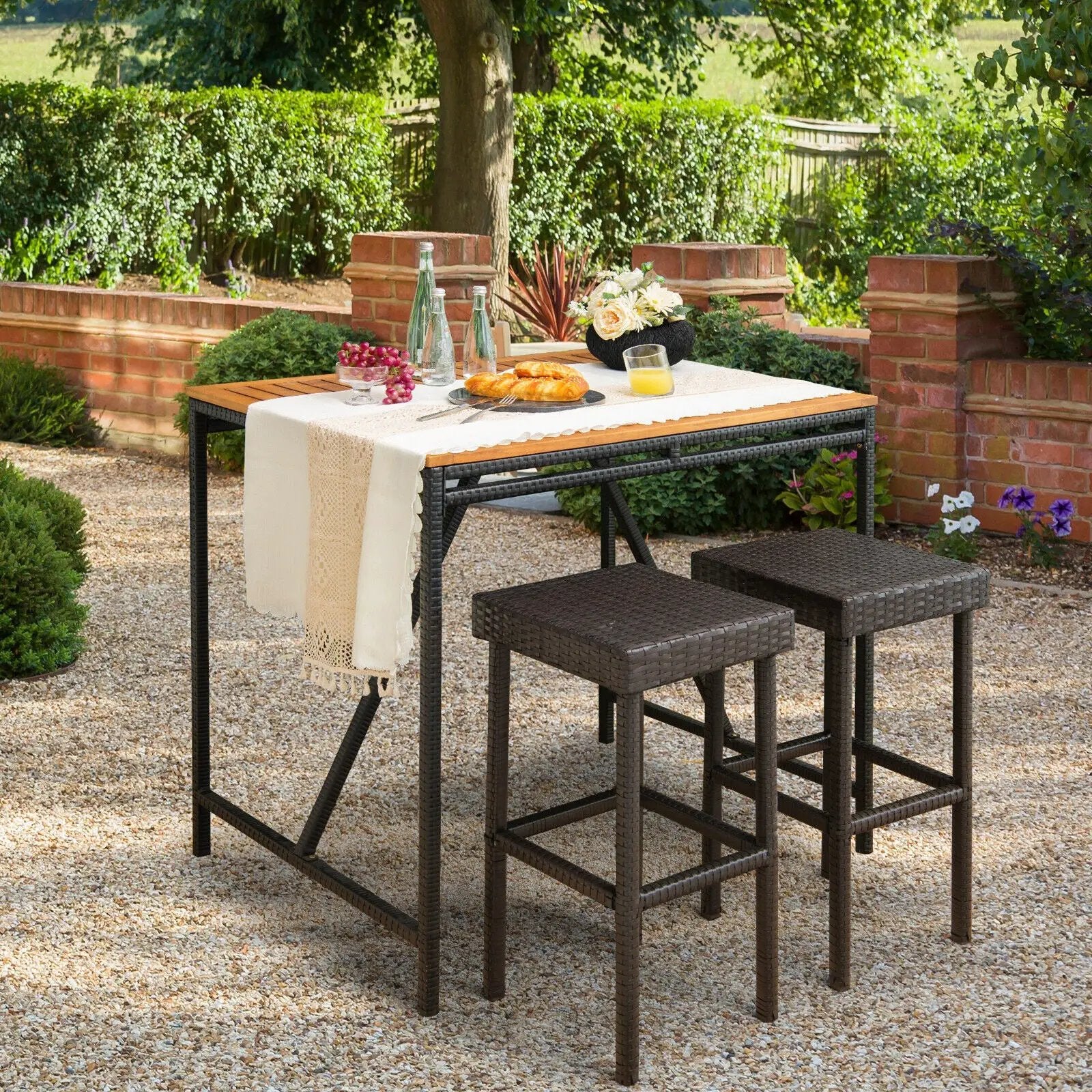 2 Pieces Patio Rattan Wicker Bar Stool Chairs-Brown by DirectDeals