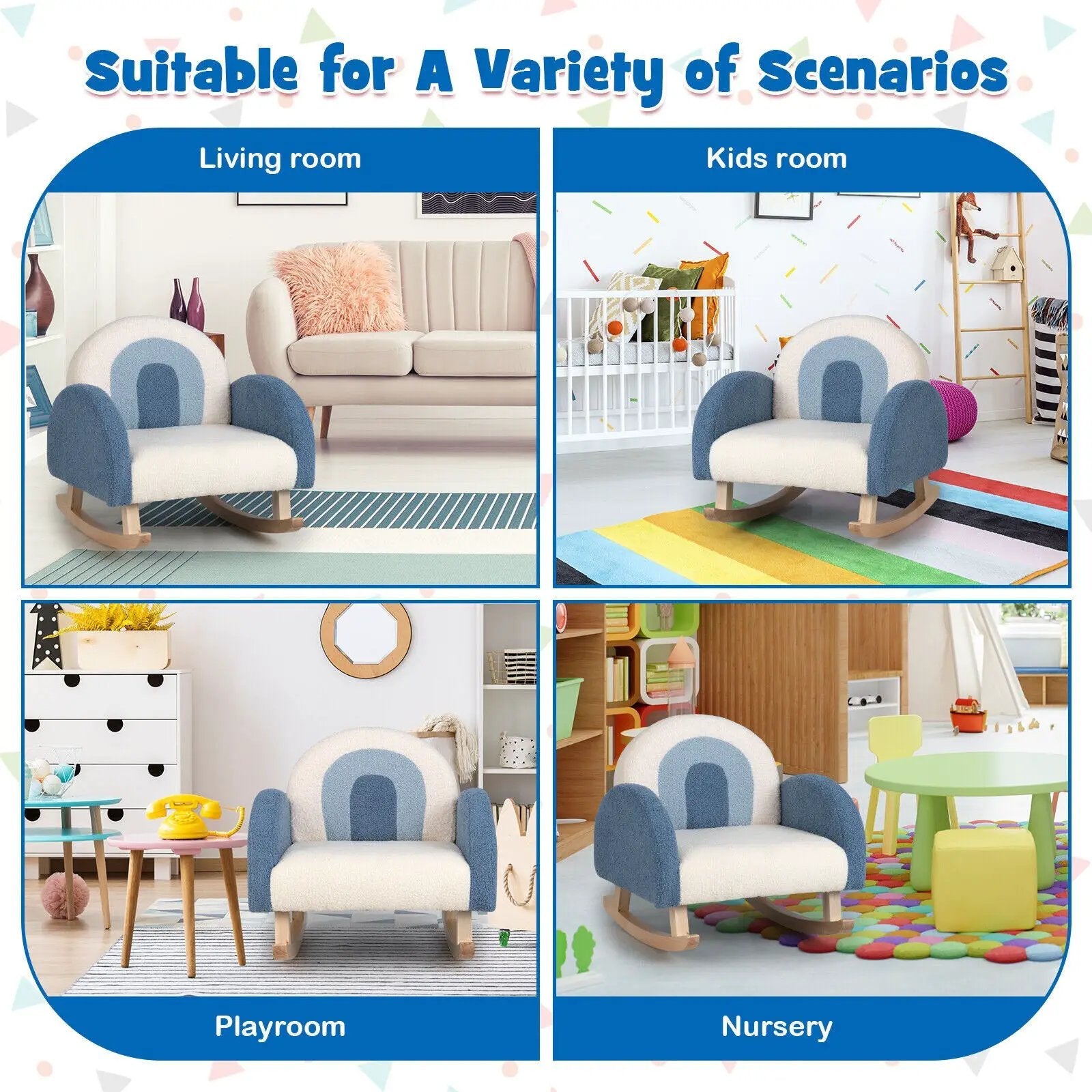 Kids Rocking Chair Children Velvet Upholstered Sofa with Solid Wood Legs by DirectDeals