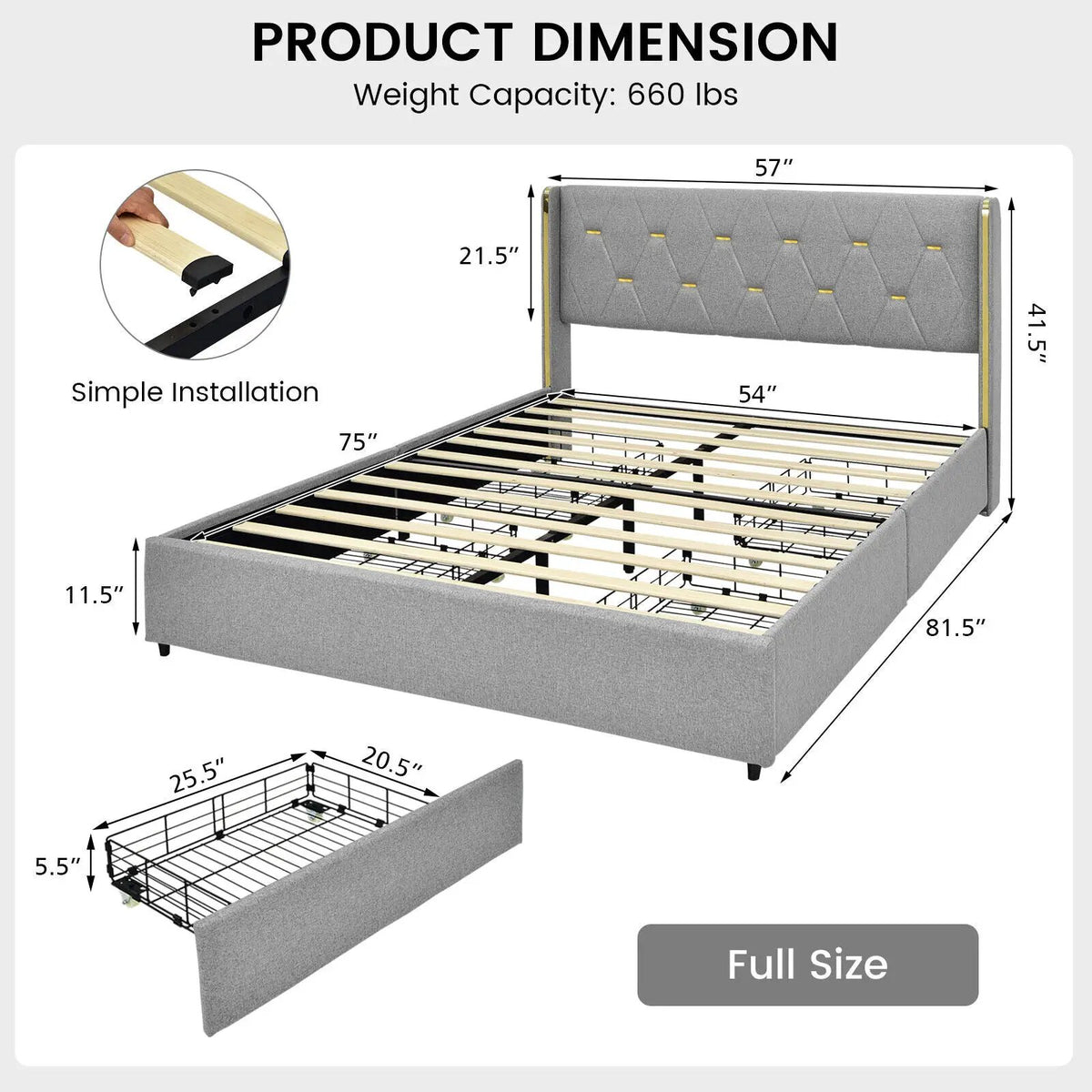 Bed Frame Mattress Foundation with 4 Storage Drawers, photo 4 of 9