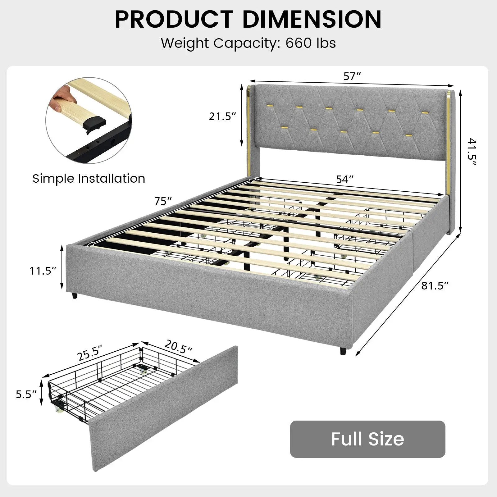 Bed Frame Mattress Foundation with 4 Storage Drawers by DirectDeals