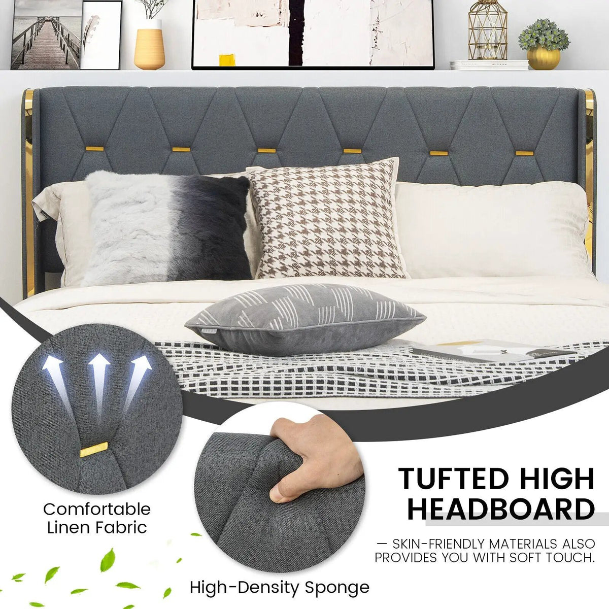 Full/Queen Size Upholstered Bed Frame with 4 Storage Drawers, photo 6 of 9