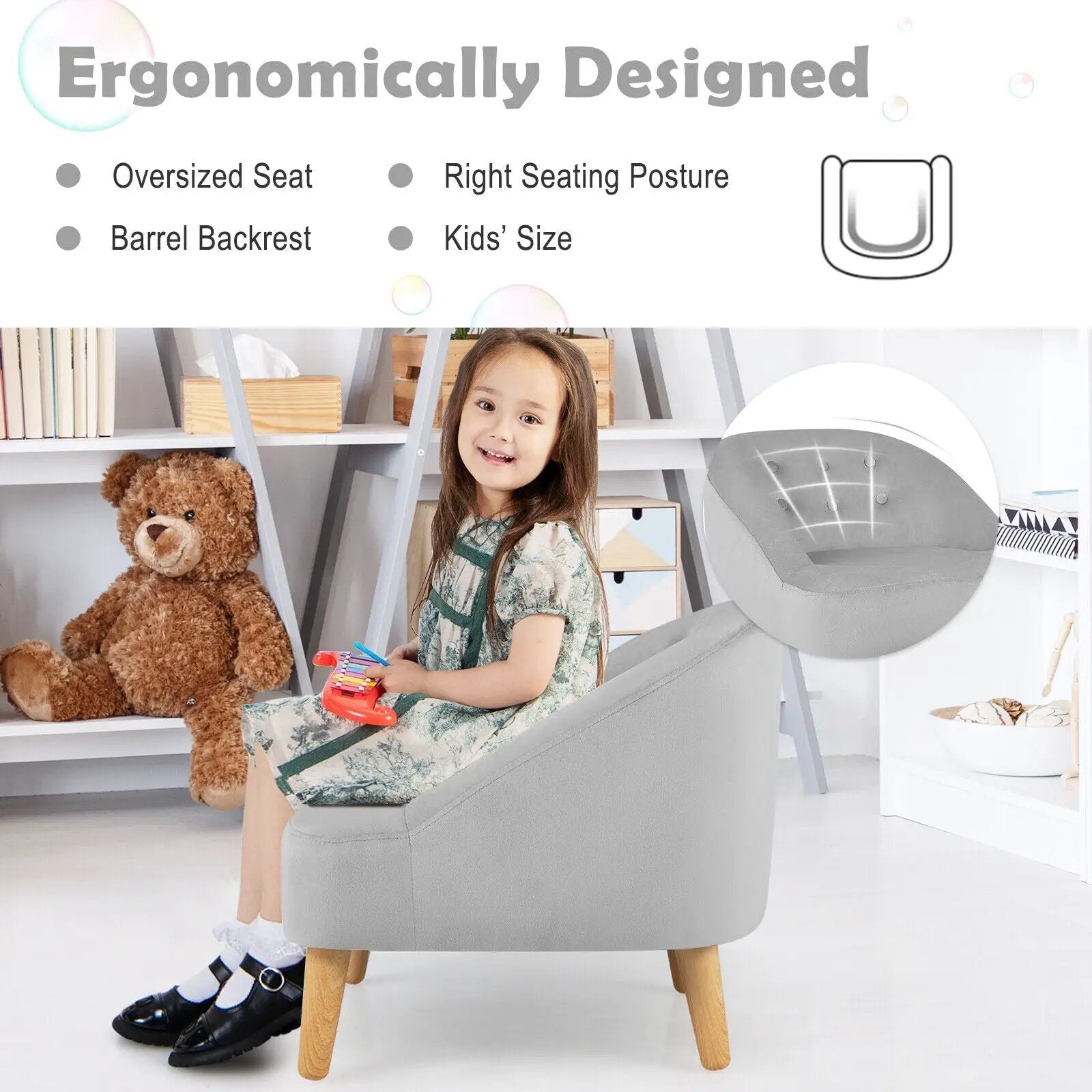 Soft Velvet Upholstered Kids Sofa Chair with Ottoman by DirectDeals