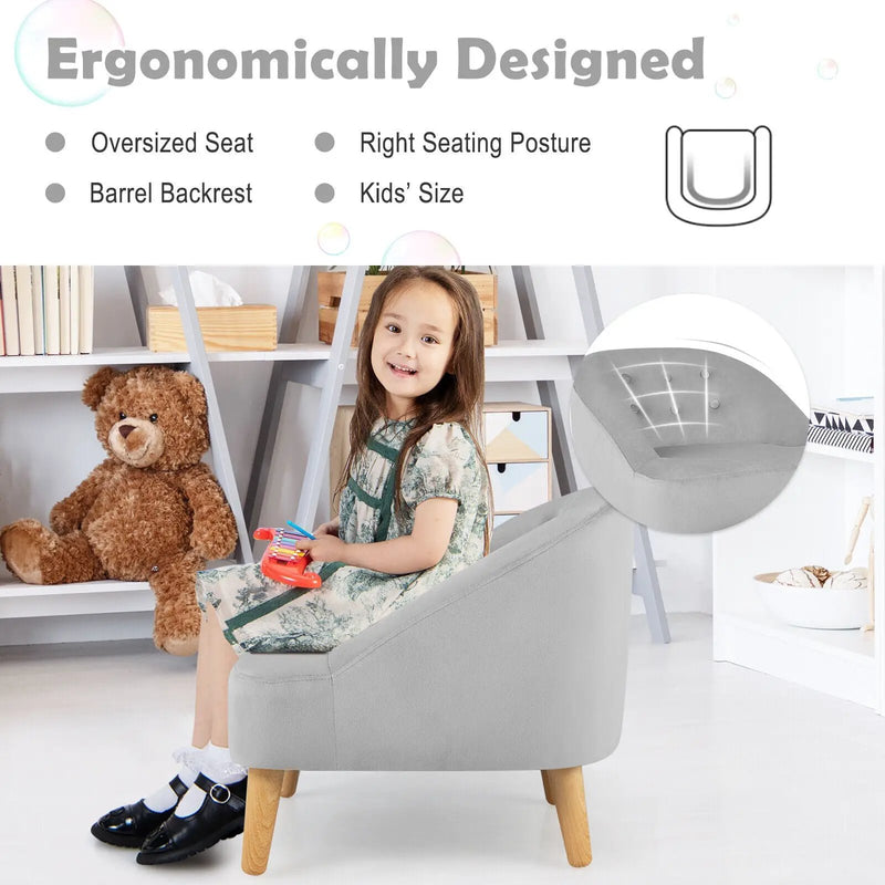 Soft Velvet Upholstered Kids Sofa Chair with Ottoman by DirectDeals