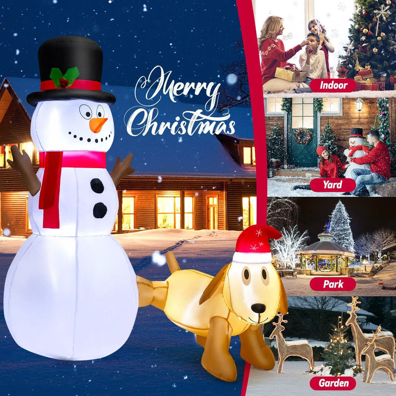 6 Feet Tall Inflatable Snowman and Dog Set Christmas Decoration with LED Lights by DirectDeals