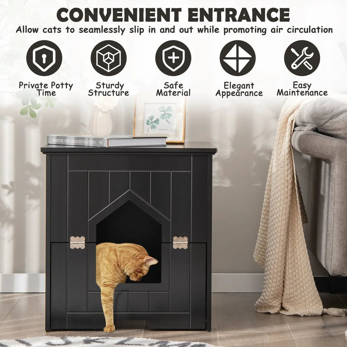 Cat Litter Box Enclosure with Flip Magnetic Half Door, photo 3 of 16
