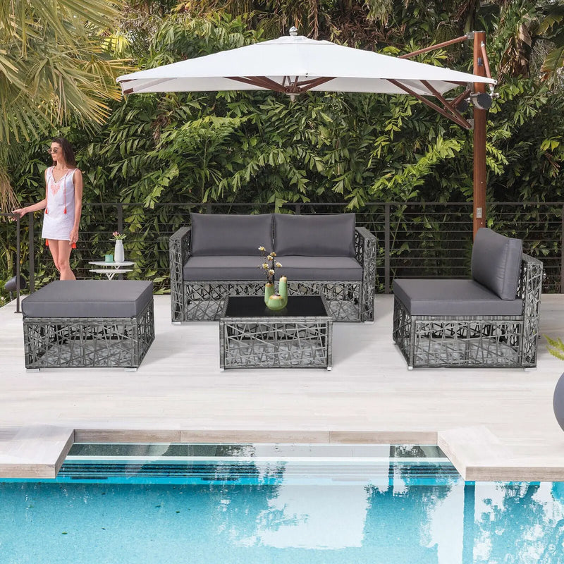 5 Pieces Patio PE Rattan Wicker Sofa Furniture Set-Gray by DirectDeals