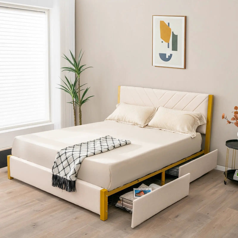 Full Size/Queen Size Upholstered Bed Frame with Adjustable Headboard and 4 Drawers by DirectDeals