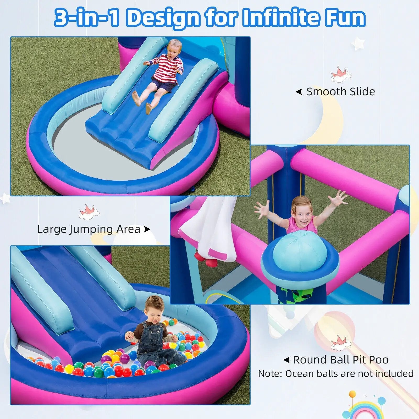 3-in-1 Inflatable Space-themed Bounce House with 480W Blower by DirectDeals