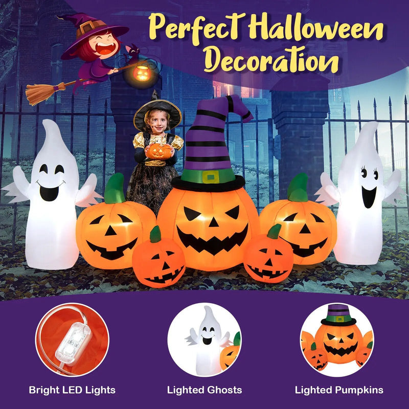9 Feet Long Halloween Inflatable Pumpkins with 2 Ghosts by DirectDeals