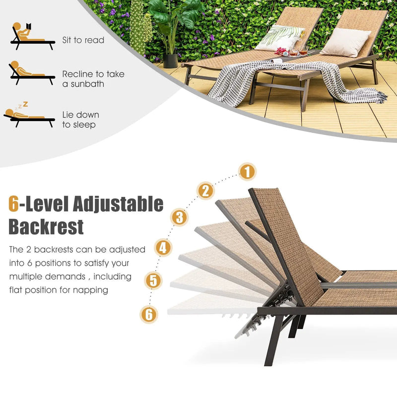 2-Person Patio Chaise Lounge with Middle Panel-Brown by DirectDeals