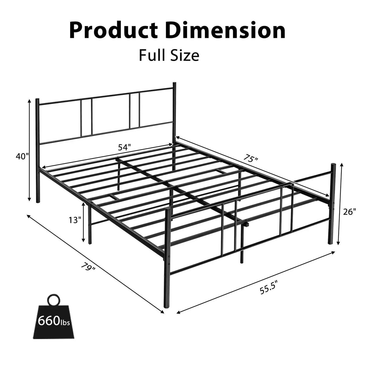 Full/Queen Size Platform Bed Frame with High Headboard, photo 4 of 9