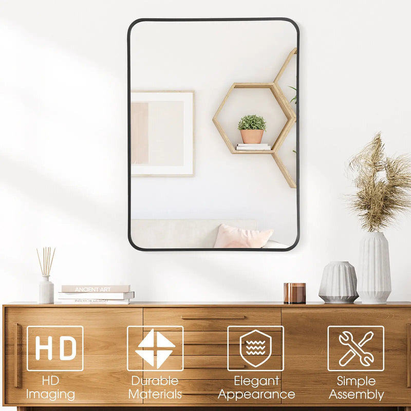 Metal Framed Bathroom Mirror with Rounded Corners by DirectDeals