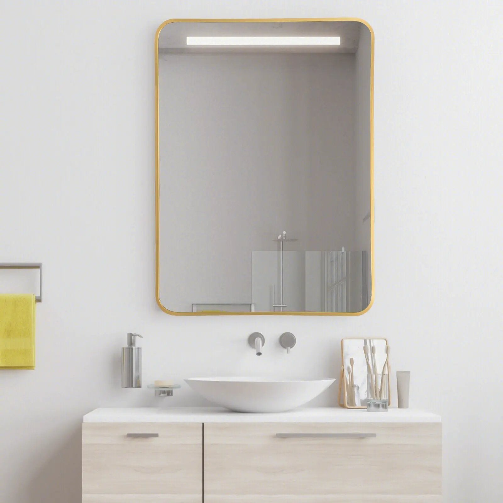 Metal Framed Bathroom Mirror with Rounded Corners by DirectDeals