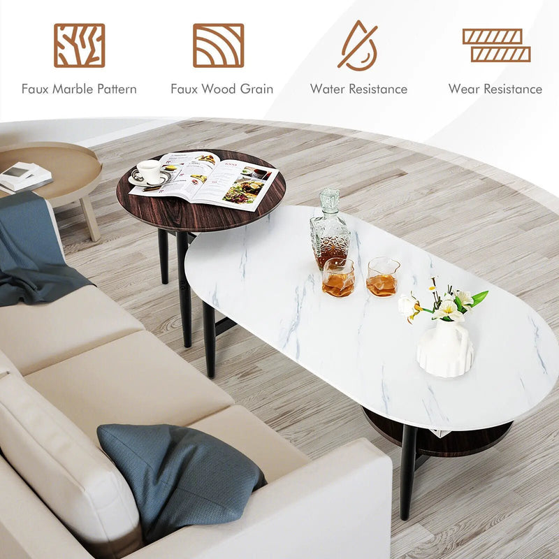 Set of 2 Modern Nesting Coffee Table with Extra Storage Shelf-White by DirectDeals