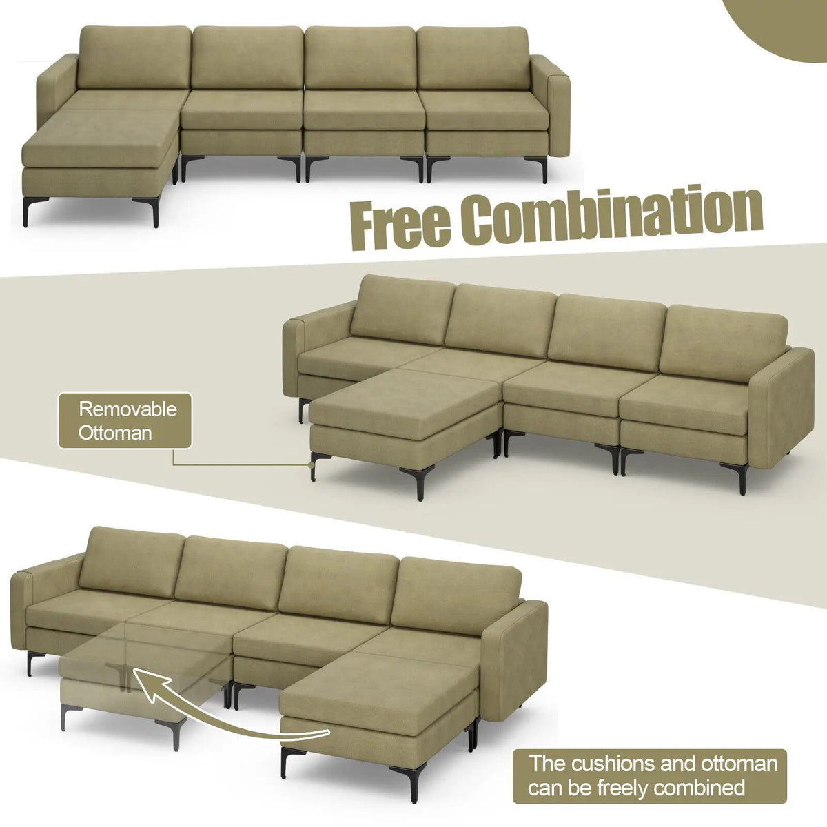 Modular L-shaped Sectional Sofa with Reversible Ottoman and 2 USB Ports, photo 28 of 40
