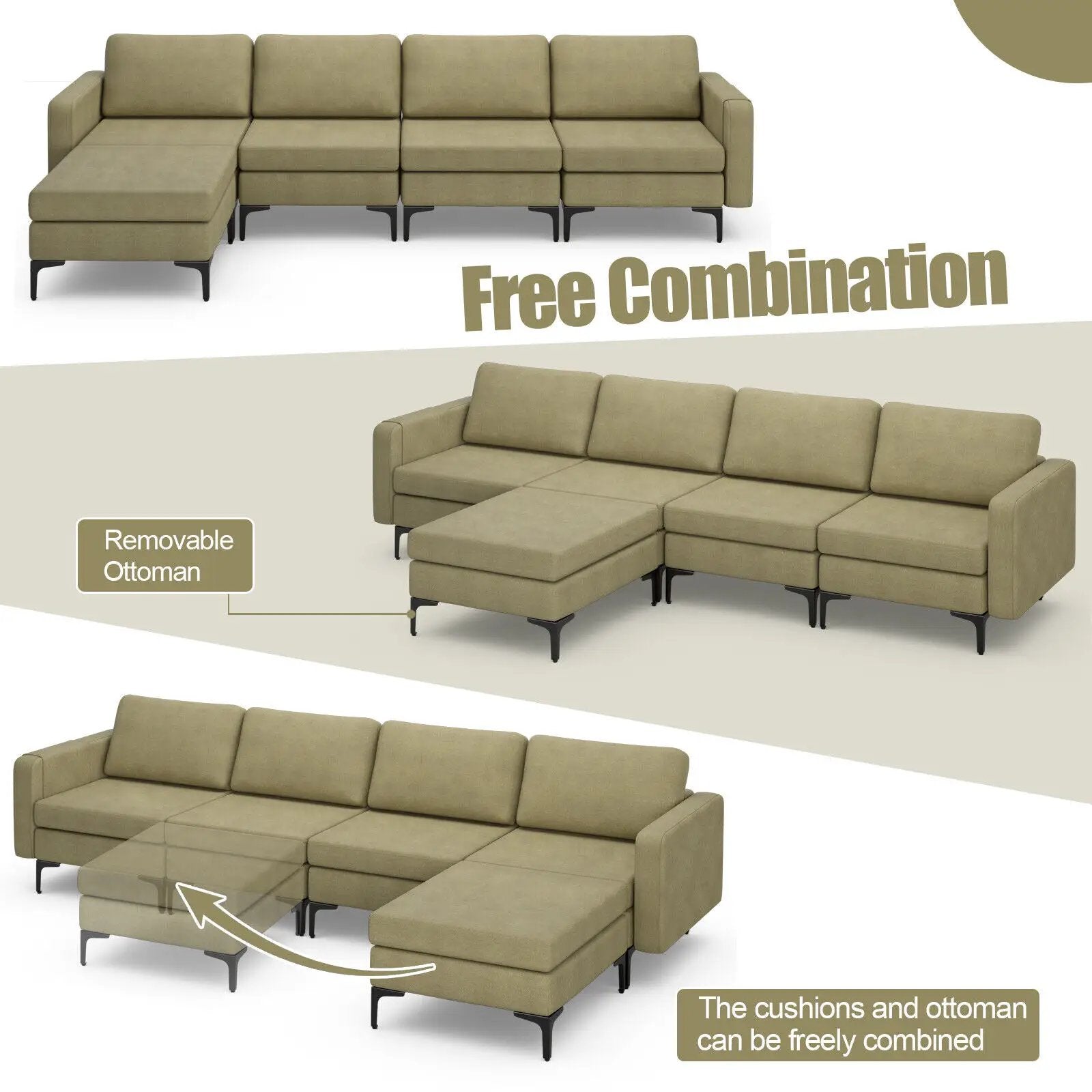 Modular L-shaped Sectional Sofa with Reversible Ottoman and 2 USB Ports by DirectDeals